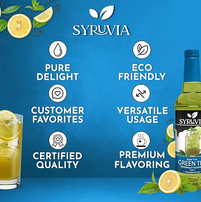 Syruvia Sugar Free Green Tea Flavored Syrup for Drinks, Cocktails, Lemonades, Iced Teas and Desserts – 25.4 fl oz, With Pump - Image 5