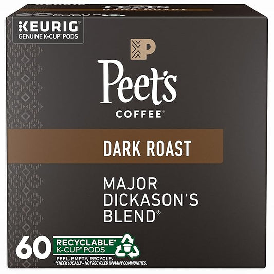 Peet's Coffee, Dark Roast Keurig K-Cup Pods, 100% Arabica Coffee - Major Dickason's Blend 60 Count (6 Boxes of 10 K-Cup Pods)