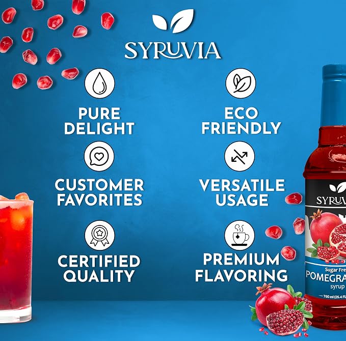 Syruvia Sugar-Free Pomegranate Syrup, Flavored Syrup for Drinks, Cocktails, Lemonades, Iced Teas, and Desserts – 25.4 fl oz, With Pump - Image 5