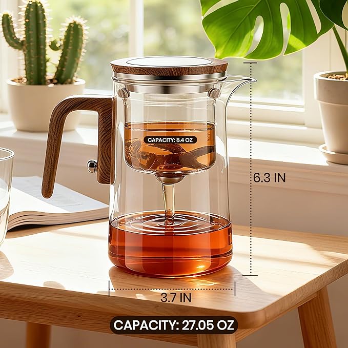 MACTANO Enchant Series Glass Magic Teapot with Magnetic Infuser, Modern Personal Tea Pot for Loose Leaf Tea Visual Brewing Easy Clean - 27.05 oz