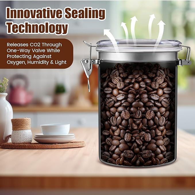 Suclain 2 Pack 64oz Stainless Steel Coffee Canister for Kitchen Airtight Coffee Bean Grounds Storage with 2 Measuring Spoons Large Metal Food Storage Canisters with Lid for Tea Cereal Sugar Flour