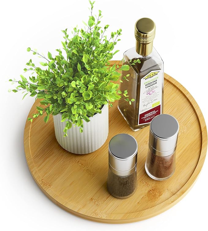 Lazy Susan Organizer Homerays 10 Inch Non-Skid Bamboo Lazy Susan for Kitchen Rotating Spice Rack for Kitchen Cabinet, Wood Turntable for Kitchen Countertop Organizer by Homerays