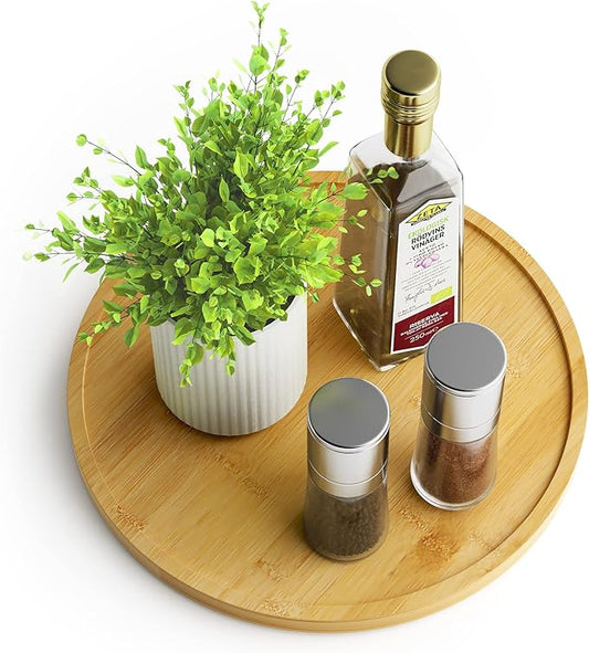 Lazy Susan Organizer Homerays 10 Inch Non-Skid Bamboo Lazy Susan for Kitchen Rotating Spice Rack for Kitchen Cabinet, Wood Turntable for Kitchen Countertop Organizer by Homerays