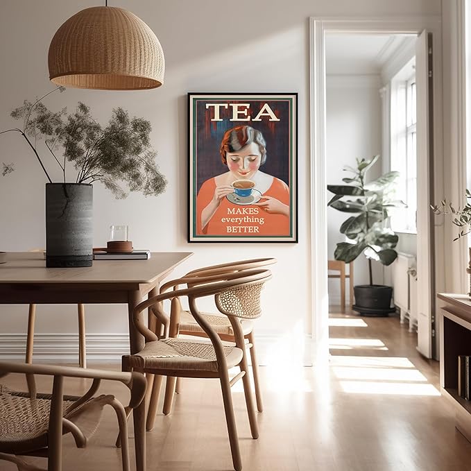 Poster Master Vintage Tea Makes Everything Better Print - Retro Food & Drink Poster - Positive Quotes Art - Gift for Women, Tea Lover - Decor for Kitchen, Teahouse - 8x10 UNFRAMED Wall Art