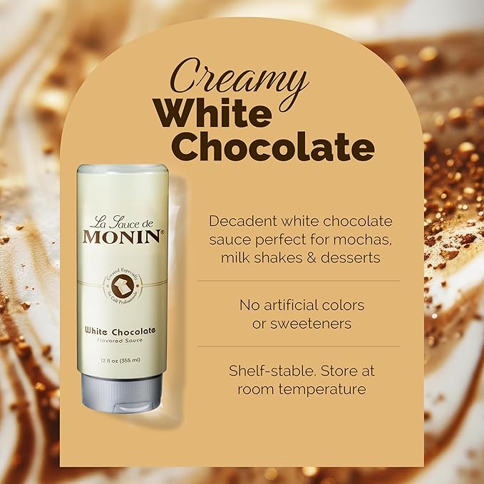 Monin - Gourmet White Chocolate Sauce, Creamy and Buttery, Great for Desserts, Coffee, and Snacks, Gluten-Free, Non-GMO (12 Ounce) - Image 3