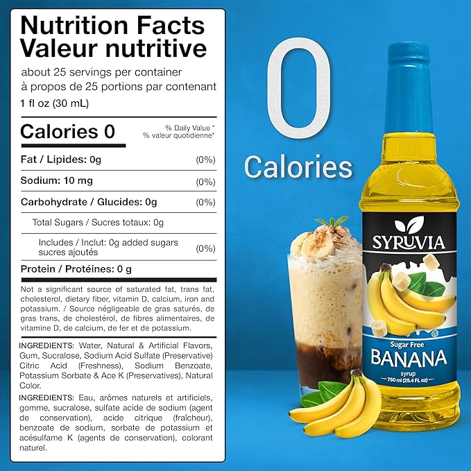 Syruvia Sugar Free Banana Flavored Syrup for Drinks, Cocktails, Lemonades, Iced Teas and Desserts – 25.4 fl oz, With Pump - Image 2