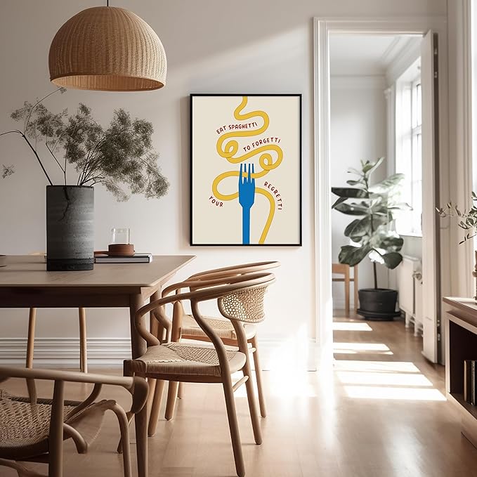 Poster Master Spaghetti Poster - Eat Spaghetti To Forgetti Your Regretti Print - Food & Drink Art - Gift for Chef, Cook - Fun Decor for Restaurant, Kitchen, Dining Room - 11x14 UNFRAMED Wall Art
