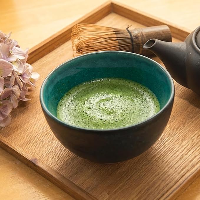 Asayu Japan Matcha Bowl, Handmade in Gifu Japanese Ceramic Chawan, 12 x 7.8 cm, 500ml, Microwave Safe for Tea Ceremoney, Green Tea, Pottery - Kurogane Turquoise