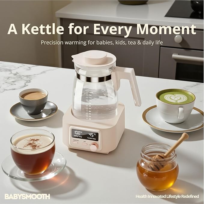 Babysmooth Smart Kettle Pro Glass Electric Kettle, 1.3L Digital LED Kettle with 40-100°C Temperature Control, 72H Auto Keep Warm, Silent Operation, BPA-Free for Baby Formula, Tea & Coffee Brewing