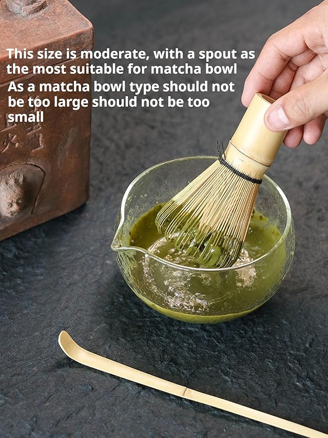 Japanese Style Matcha Tea Ceremony Bowl, Glass with Pouring Spout, 400ml 13.5 oz, Textured Design, Matcha Bowls,Salad Porridge Juice Bowl Cup(Textured Glass)