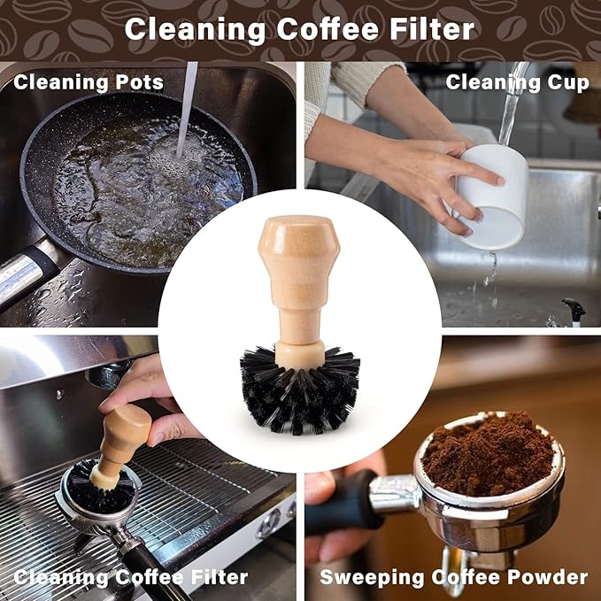 Coffee Portafilter Basket Cleaning Brush, Stiff Bristles and Wood Handle Coffee Accessories, Coffee Filter Brush Fits for 54mm/58mm Espresso Barista Machine Cleaning Tool