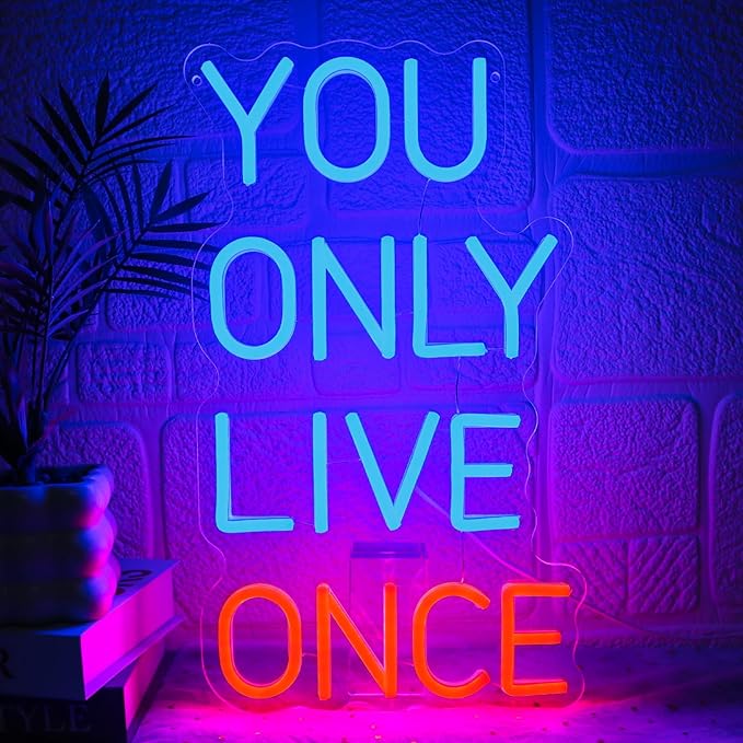 You Only Live Once Neon Sign for Wall Decor Dimmable Inspirational Led Sign for Bedroom Motivational Neon Light for Game Room Garage Man Cave Cafe Bar Club Party Decoration