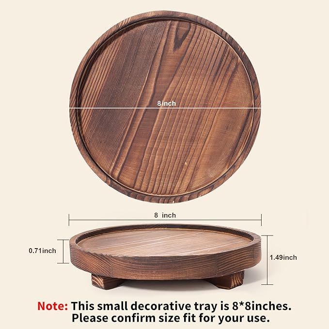 Round Wooden Decorative Tray - Rustic Wood Soap Tray for Kitchen and Bathroom Counter Organizer, Farmhouse Kitchen Decor Wooden Riser for Soap Dish, Perfume, Candle, Potted