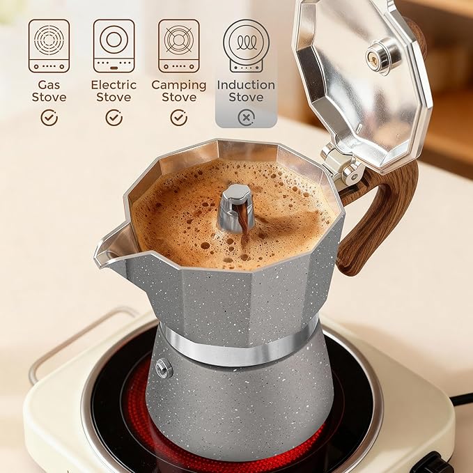 ShanSon Moka Pot Stovetop Espresso Maker 3 Cup 5 oz Italian Coffee Maker Manual Cuban Coffee Percolator Machine Italian Espresso Greca Coffee Maker for Cappuccino or Latte,Gray