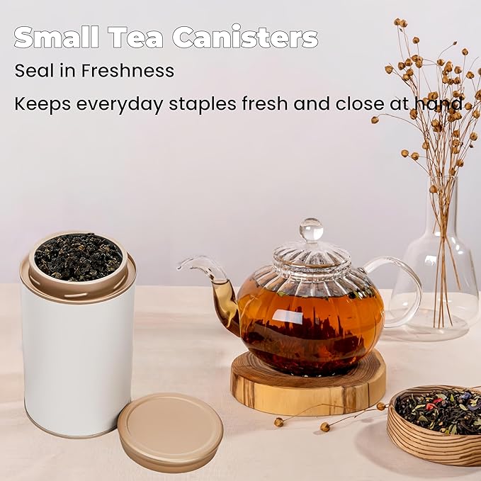 6 Pack Tea Tins Canister for Loose Tea, 23 Fl OZ Airtight Round Tin with Lid, Large Metal Tea Storage Jars, White Kitchen Containers for Travel Business Coffee Sugar Candy Spices Herbs