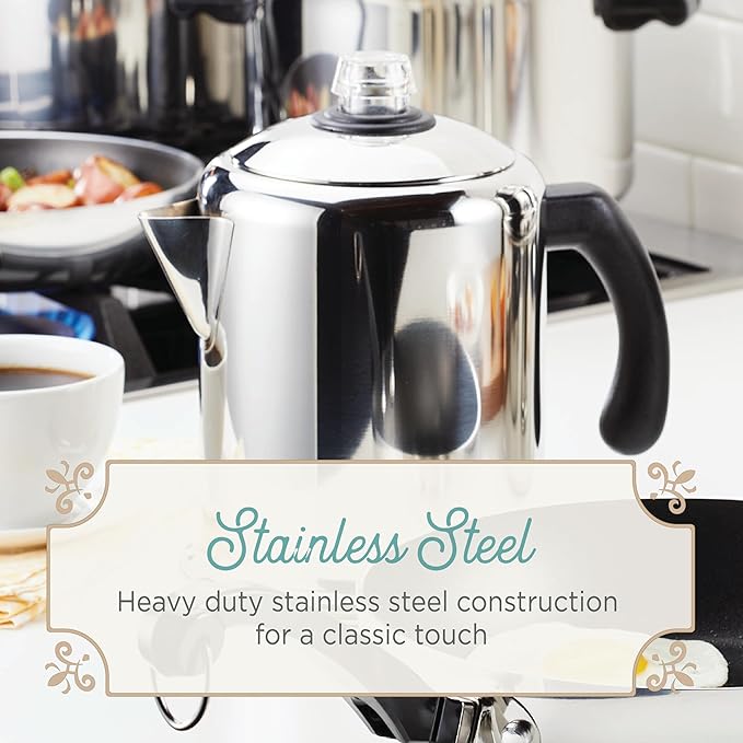Farberware Classic Yosemite Stainless Steel Stovetop Coffee Percolator - 8 Cup, Silver