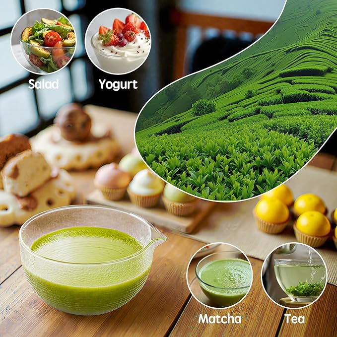 Matcha Bowl with Spout, Glass Matcha Mixing Bowl, 18 oz Clear Japanese Ceremonial Matcha Chawan, Matcha Green Tea Whisk Bowls, Cute Salad Mixing Bowl Cup