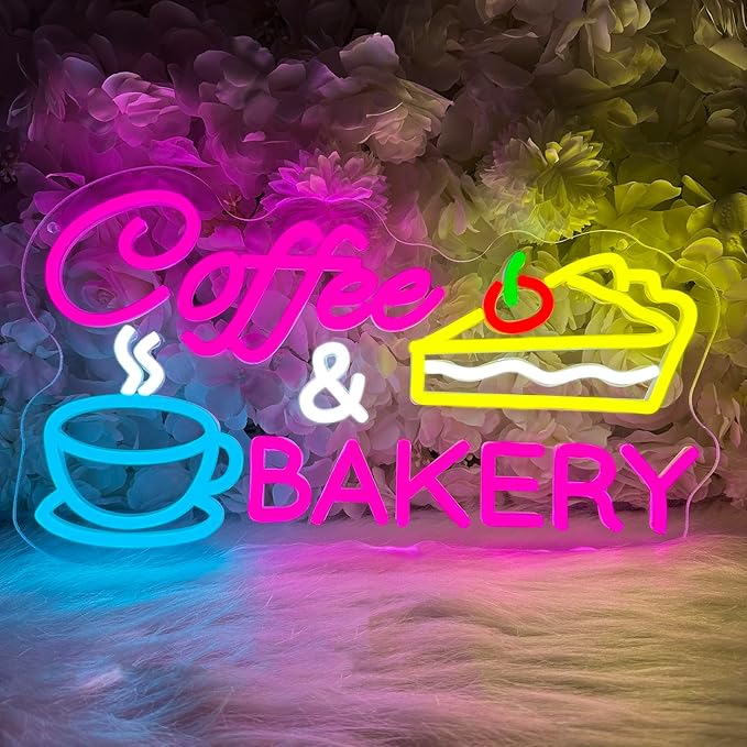 Coffee & Bakery Neon Sign Large Open Cake Bakery And Coffee Shop Led Sign for Wall Decor Neon Business Wall Art Light for Front Door/Wall Decoration by Unknown