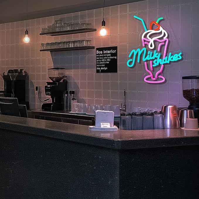 Milk Shakes Neon Signs Ice Cream Neon Light Milk Tea LED Neon Light Milk USB Powered Dimmable(12.6x14.8 Inch) - Image 2