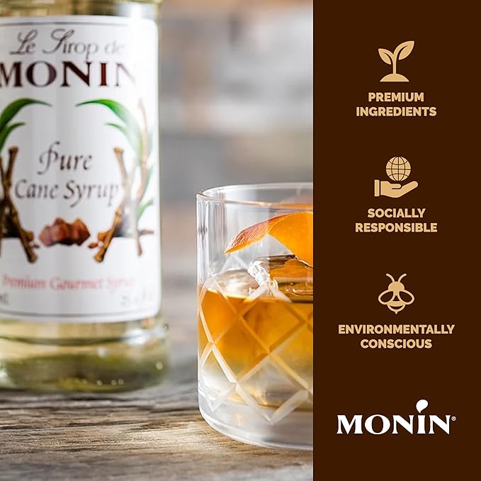 Monin - Pure Cane Syrup, Pure and Sweet, Great for Coffee, Tea, and Specialty Cocktails, Gluten-Free, Non-GMO (1 Liter)
