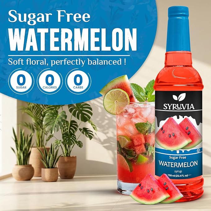 Syruvia Sugar-Free Watermelon Syrup, Flavored Syrup for Drinks, Cocktails, Lemonades, Iced Teas, and Desserts – 25.4 fl oz, With Pump - Image 3