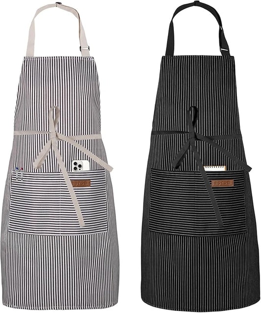 Serrenf 2 Pack Apron, Cooking Kitchen Aprons, Adjustable Bib Apron with 2 Pockets for Men Women Chef Apron