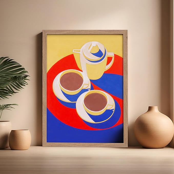 Poster Master Vintage Food & Drink Poster - Retro Colorful Coffee Print - Café Wall Art - Gift for Barista, Coffee Lovers, Café Owner - Decor for Dining Room, Kitchen, 16x20 Beige Framed