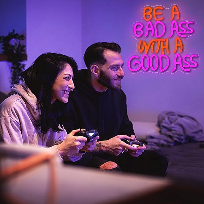 Be A Bad One With A Good One Neon Sign for Wall Decor Gym Light Up Sign with Adjusted Switch Usb Powered Pretty Letter Led Sign for Party Birthday Bar Pub Club Decoration(12.6 * 12.6 in)