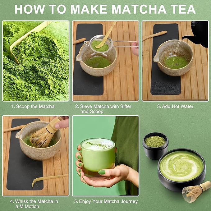 Numola 4pcs Matcha Set with Traditional Starter Set, Matcha Whisk Set for Tea Lovers, Matcha Kit Accessories for Whisk, Traditional Tea Scoop, Spoon, Sifter