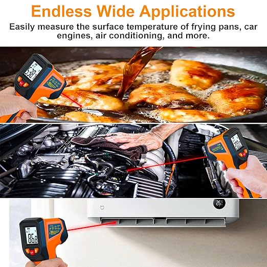 Laser Infrared Thermometer Non-Contact Digital Temperature Gun, -58℉～1112℉(-50℃～600℃) IR Thermometer for Industrial, Kitchen Cooking, Automotive, HVAC (Not for Human Body Temp)