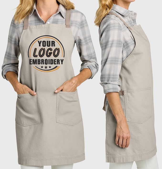 TEEAMORE Custom Apron with Pockets for Women Men Add Your Text Logo Chef Kitchen Cotton Adjustable Crossback Straps - Image 5