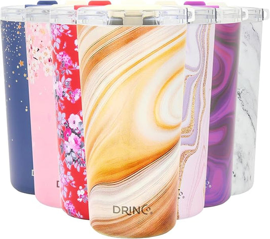 Drinco - 20 oz Stainless Steel Tumbler | Double Walled Vacuum Insulated Mug With Lid, 2 Straws, For Hot & Cold Drinks (20oz Wood Swirl)