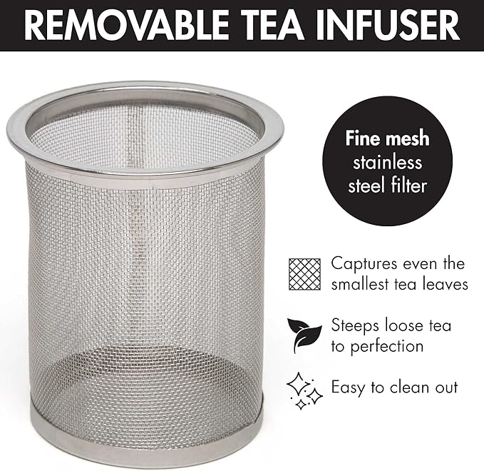 Primula Half Moon Teapot with Removable Infuser, Glass Tea Maker with Reusable Fine Mesh Stainless Steel Filter, Dishwasher Safe, 40-Ounce, Blue