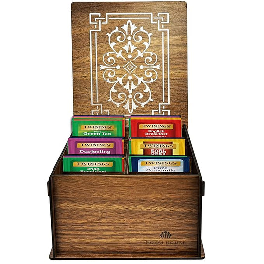 Twinings Tea Bag Sampler Variety with Brown Wooden Organizer Tea Chest (36 Tea Bags) 6 Different Popular Flavours, Gift for Tea Lovers: Women, Men, Mom, Dad, Family, Friends, Couples