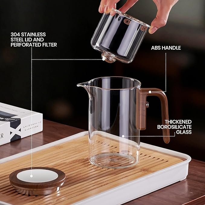 MACTANO Enchant Series Glass Magic Teapot with Magnetic Infuser, Modern Personal Tea Pot for Loose Leaf Tea Visual Brewing Easy Clean - 20.29 oz