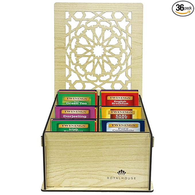 Twinings Tea Bag Sampler Variety with White Wooden Organizer Tea Chest (36 Tea Bags) 6 Different Popular Flavors, Gift for Tea Lovers: Women, Men, Mom, Dad, Family, Friends, Couples