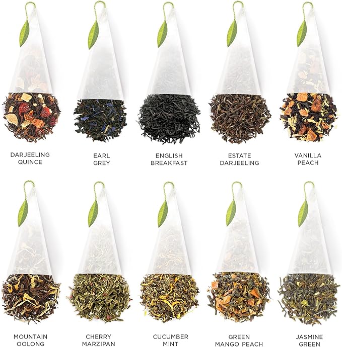 Tea Forte Organic Assorted Variety Tea Sampler, Tea Tasting Tea Chest Gift Box with 40 Handcrafted Pyramid Tea Infuser Bags, Black Tea, Herbal Tea, Oolong Tea, Green Tea, White Tea