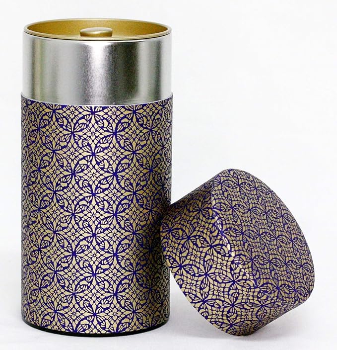 Washi Paper Tea Tin Canister: Long 7oz (200g) Grand shippo Treasures (#79), Japan