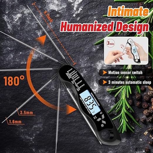Meat Thermometer, IP67 Waterproof Digital Meat Thermometer with Backlight, Hold Function & Magnet for Grill, BBQ, Candy, Beef,Turkey