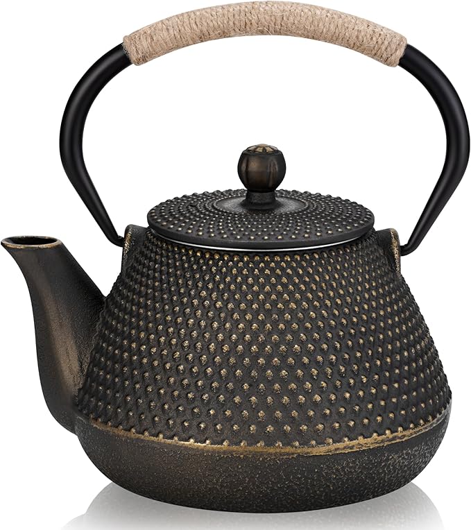 Cast Iron Teapot, 32 oz (950 ml) Japanese Tetsubin Tea Pot with Infuser for Stovetop Safe, Tea Kettle with Enameled Interior for Loose Leaf Tea and Tea Bags