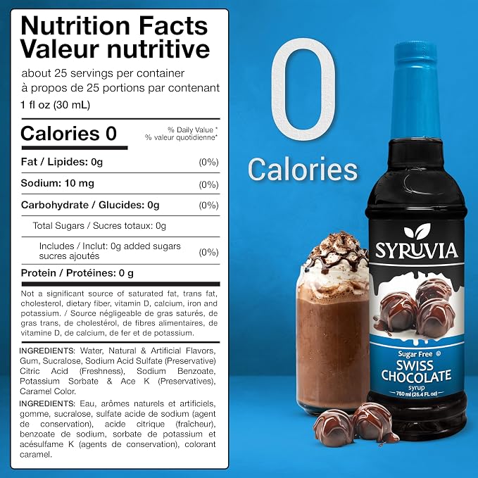 Syruvia Sugar Free Coffee Syrup, Swiss Chocolate Flavored Syrup for Drinks, Lattes, and Desserts – 25.4 fl oz, With Pump - Image 2