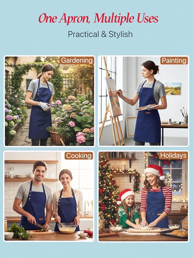 Kitchen Cooking Apron for Women Men Water-Resistant Artist Barista Baking Craft Catering Work Bib with Large Pockets