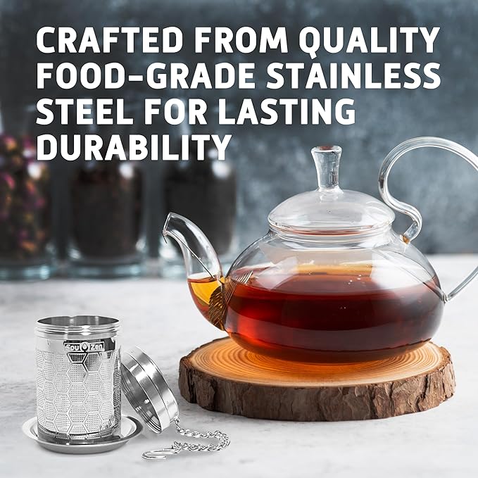 Sou Zen Tea Infuser (Single Pack) | Extra Fine Hex Mesh Loose Leaf Tea Strainer | 304 Stainless Steel Tea Steeper with Extended Chain Hook | Ideal for Brewing Loose Leaf Tea, Herbs & Spices