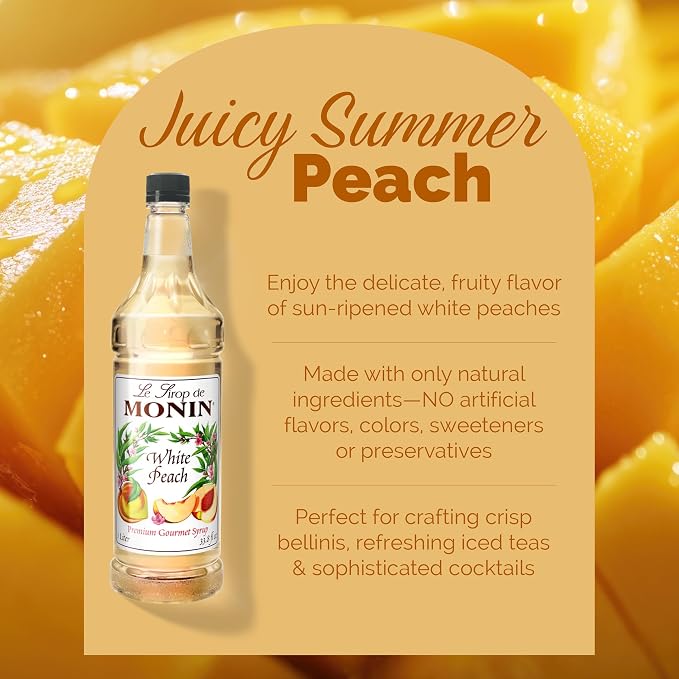 Monin - White Peach Syrup, Juicy Ripe Peach Flavor, Perfect for Cocktails, Mocktails, Iced Teas, & Smoothies, Gluten-Free, Non-GMO (1 Liter) - Image 3