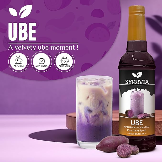 Syruvia Ube Flavored Syrup for Drinks, Cocktails, Lemonades, Iced Teas and Desserts – 25.4 fl oz, With Pump