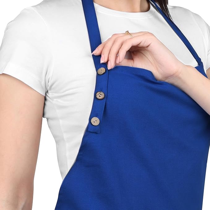 Kitchen Apron Cotton Waterdrop Resistant with adjustable Aprons for Women with Pockets 9 Color option Cooking (Navy blue/royal blue) - Image 2