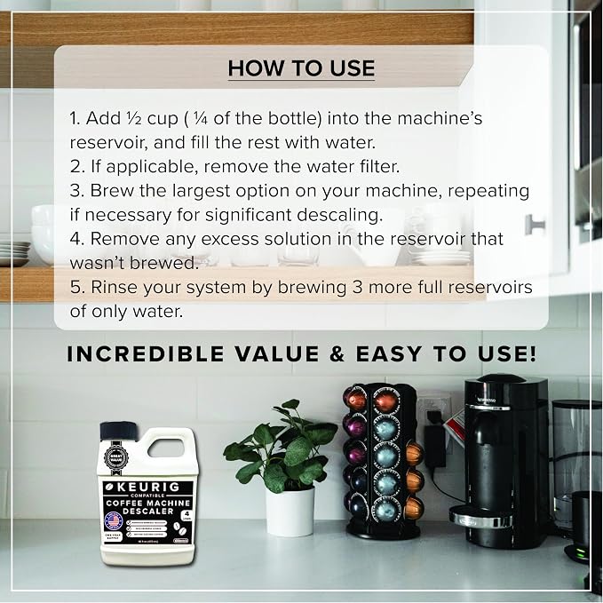 Tillbrook Coffee Machine Descaler - 1 YEAR SUPPLY Concentrated Descaler for Keurig - 16oz Coffee Maker Cleaner for Breville, Nespresso, Delonghi, Espresso Machine - 4 Uses - Safe, Natural, Effective - Image 3