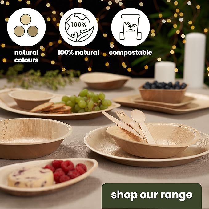 HAAGO 12 Pack 14x10 Large Palm Leaf Platters Bamboo Serving Tray (Boat) Disposable Charcuterie Boards Serving Trays & Platters for Party, Wedding & Picnic