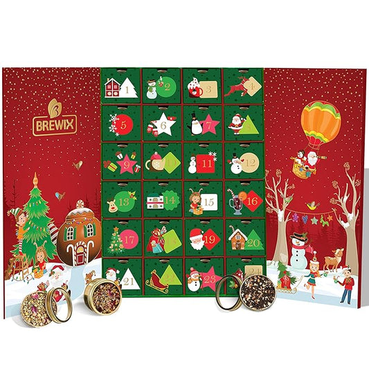 BREWIX, 2025 Advent Calendar Loose Tea Set | 24 Delightful Black & Green Tea Infusions in Golden Tin Caddies - Holiday Gift Box | Advent Calendar 2025 for Adults | Christmas Gift Idea for Tea Lovers, Christmas Countdown Set | Holiday Variety Sampler fo...