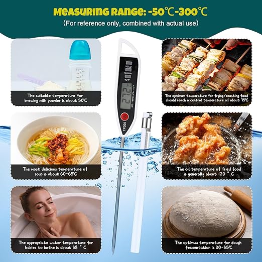 3 Set Waterproof Food Thermometer for Water, Liquid, Candle and Cooking Digital Meat Thermometer with Long Probe Instant Read for Kitchen BBQ Grill Candy (White)
